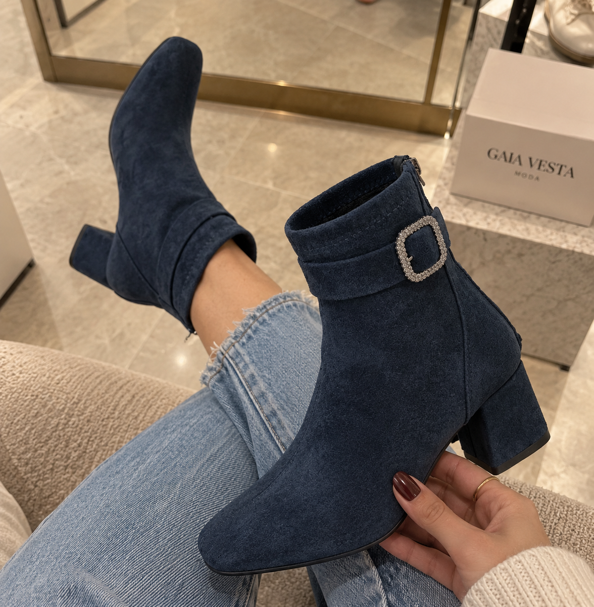 Botines elegantes de color azul marino para mujer
