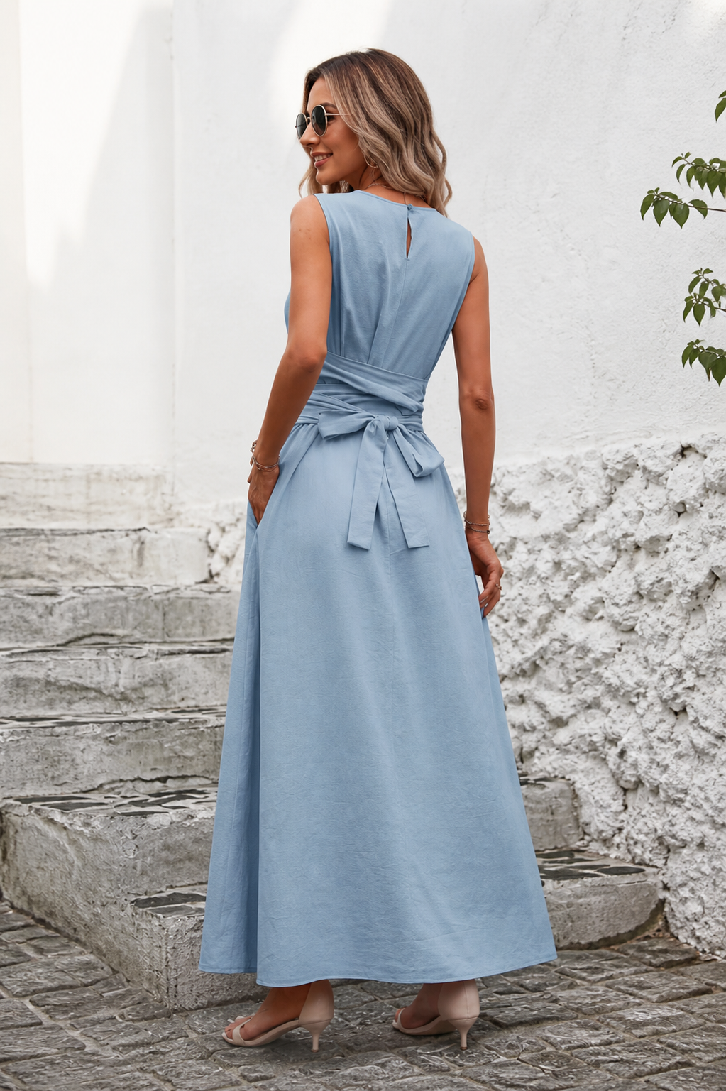Vestido Casual Sin Mangas con Lazo