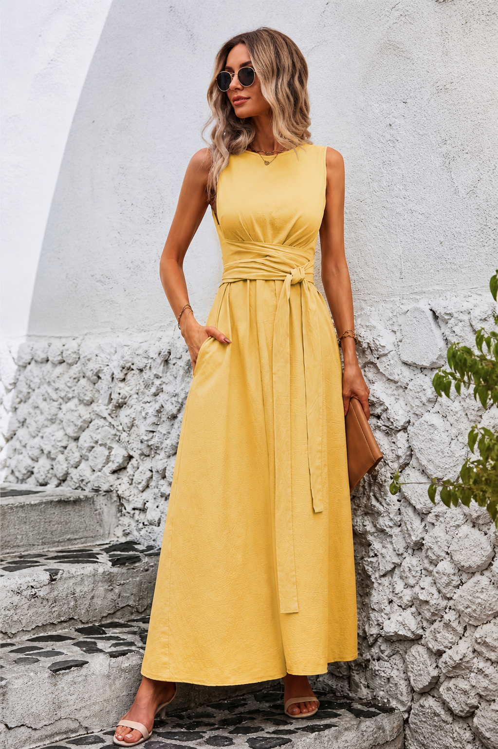 Vestido Casual Sin Mangas con Lazo