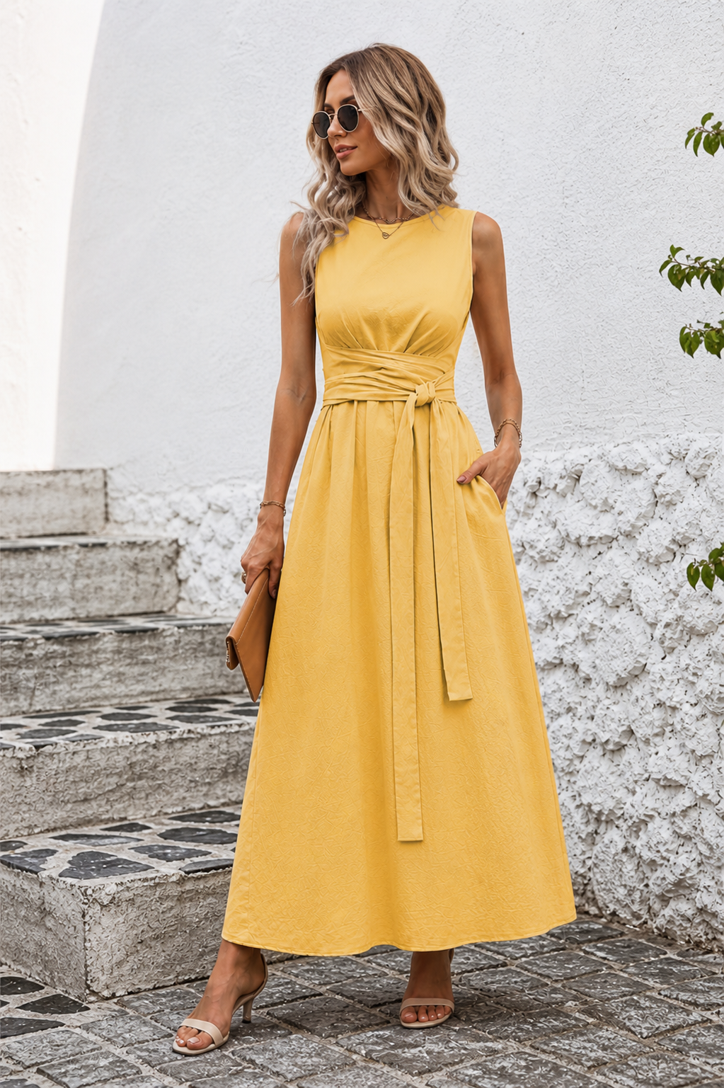 Vestido Casual Sin Mangas con Lazo