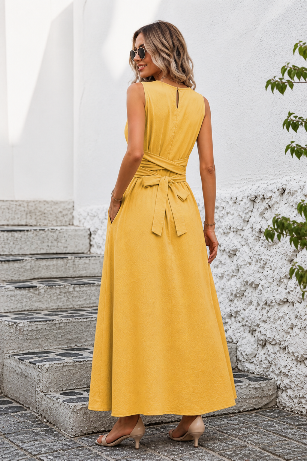 Vestido Casual Sin Mangas con Lazo