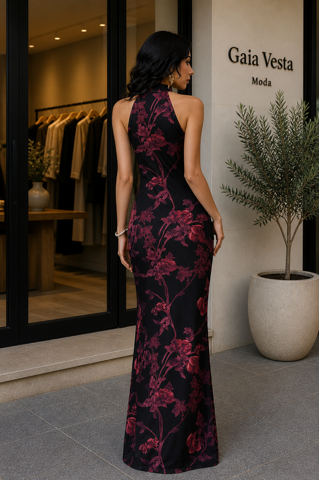 Cheongsam elegante con estampado floral
