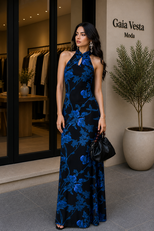 Cheongsam elegante con estampado floral